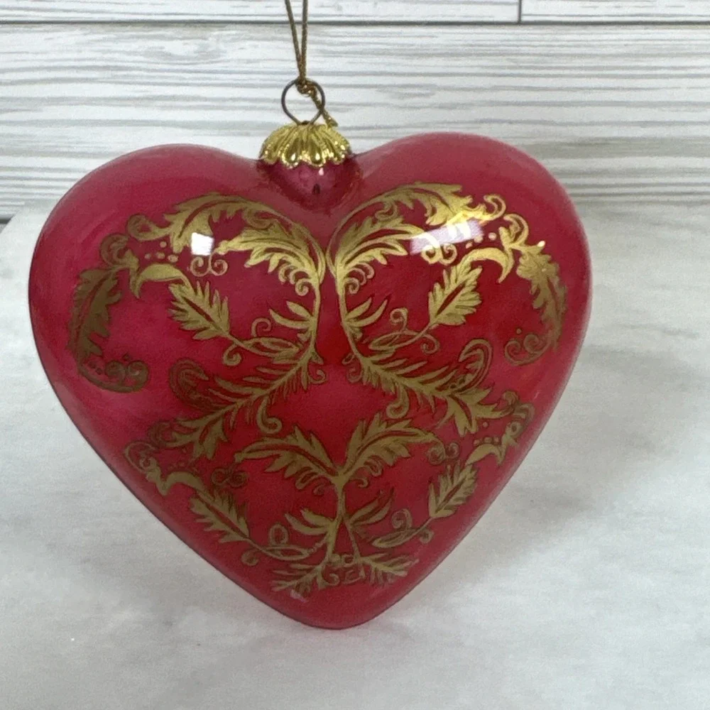 Li Bien Christmas Red/Gold Heart Glass Ornament 4
